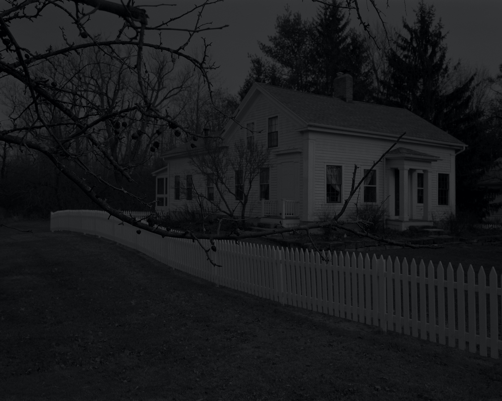 Dawoud Bey, “Untitled #20 (Farmhouse and Picket Fence I),” from the series Night Coming Tenderly, Black, 2017; San Francisco Museum of Modern Art, Accessions Committee Fund purchase; © Dawoud Bey 